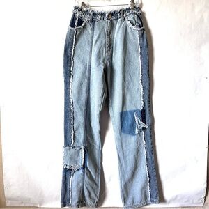 MANIERE DE VOIR WOMENS SZ 6 DISTRESSED PANEL EIFFEL BOYFRIEND JEANS MID BLUE
